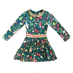 Mini Boden 12 Days of Christmas long sleeve sequin Peter Pan collar dress 5-6Y